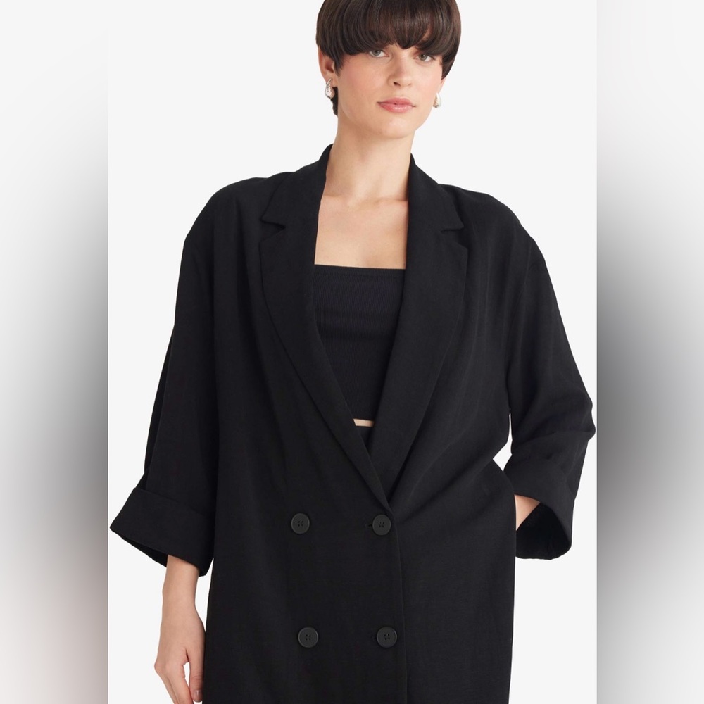 Zara Oversized Lightweight Double Breasted Blazer Black